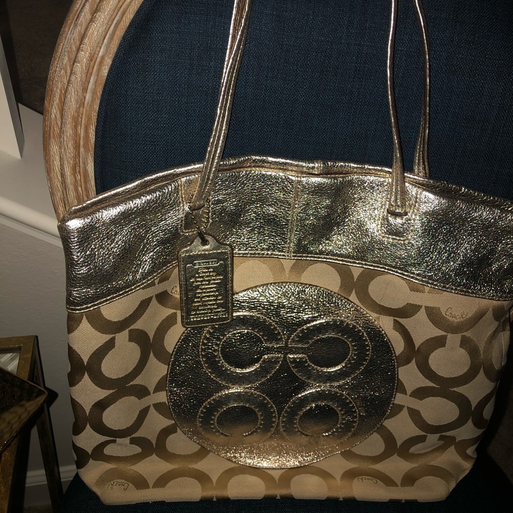 COACH Gold and Taupe Handbag